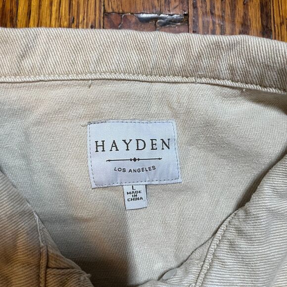 Hayden LA Women's Cropped Denim Jacket Tan Beige Button Up Size L Large - Picture 2 of 9